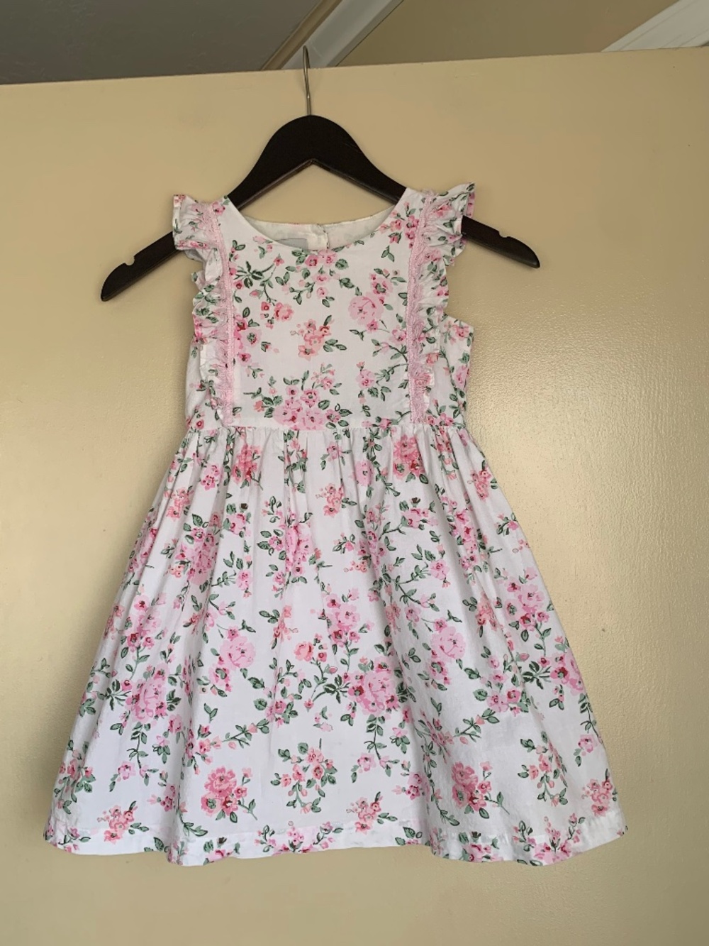 Pippa & Julie White Pink Floral Cotton Dress Girls 6 Shabby Chic Summer Church